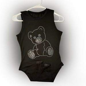 SHEIN BLACK RHINESTONE TEDDY BEAR BODYSUIT